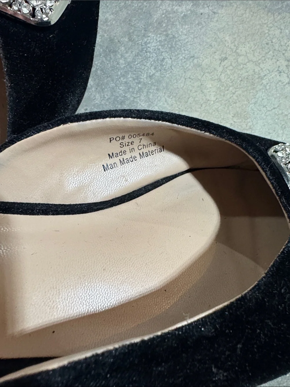 Black Velvet Slip-On Flats with Crystal Buckle Accent